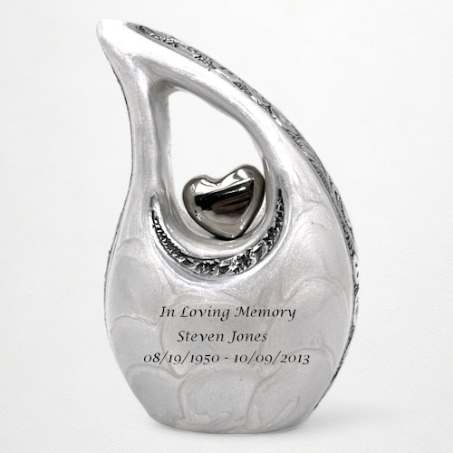 White Teardrop Keepsake Urn: Miniature Memorial, Personalized Engraving