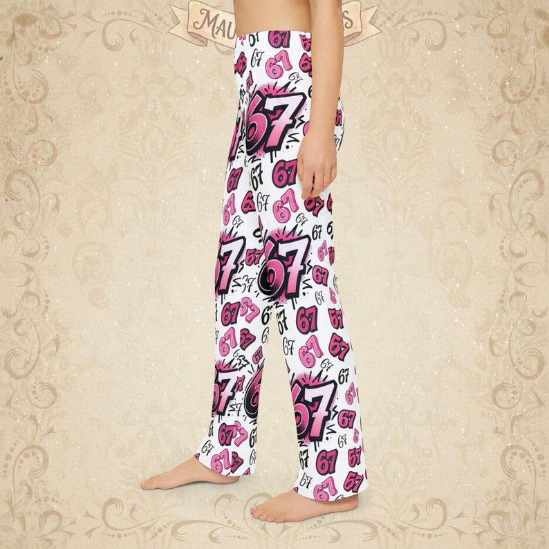 Pink 67 Meme, Six Seven, 67, Polyester Kids Pajama Pants, All Over ...