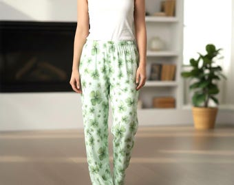 Damespyjamabroek met klaverpatroon polyester, cadeau voor haar, loungewear