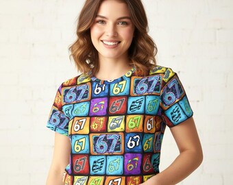 Camiseta gráfica con el meme 67, camiseta de manga corta para mujer