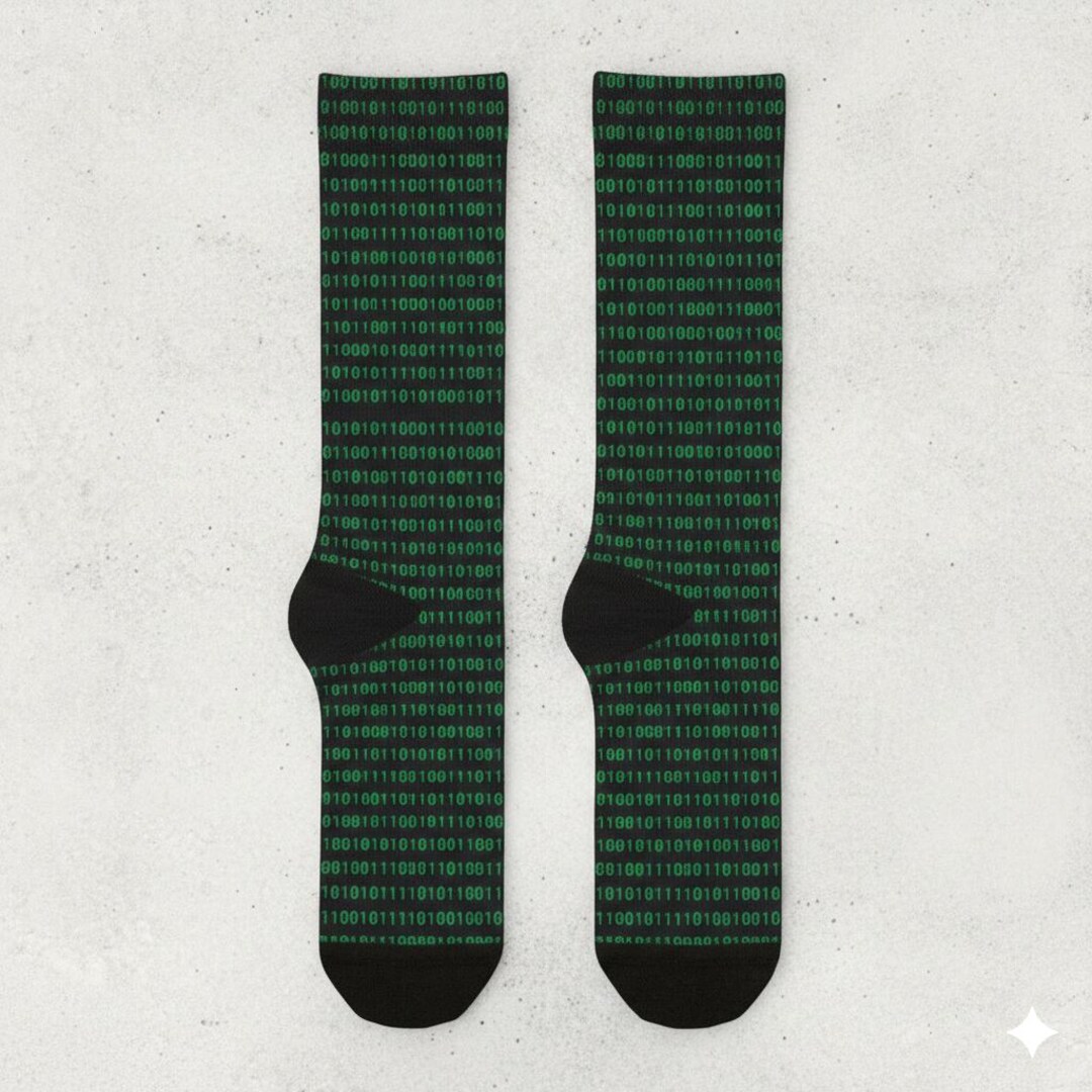 Binary Code Crew Socks, Nerdy Socks, Gift for Him or Her - Etsy