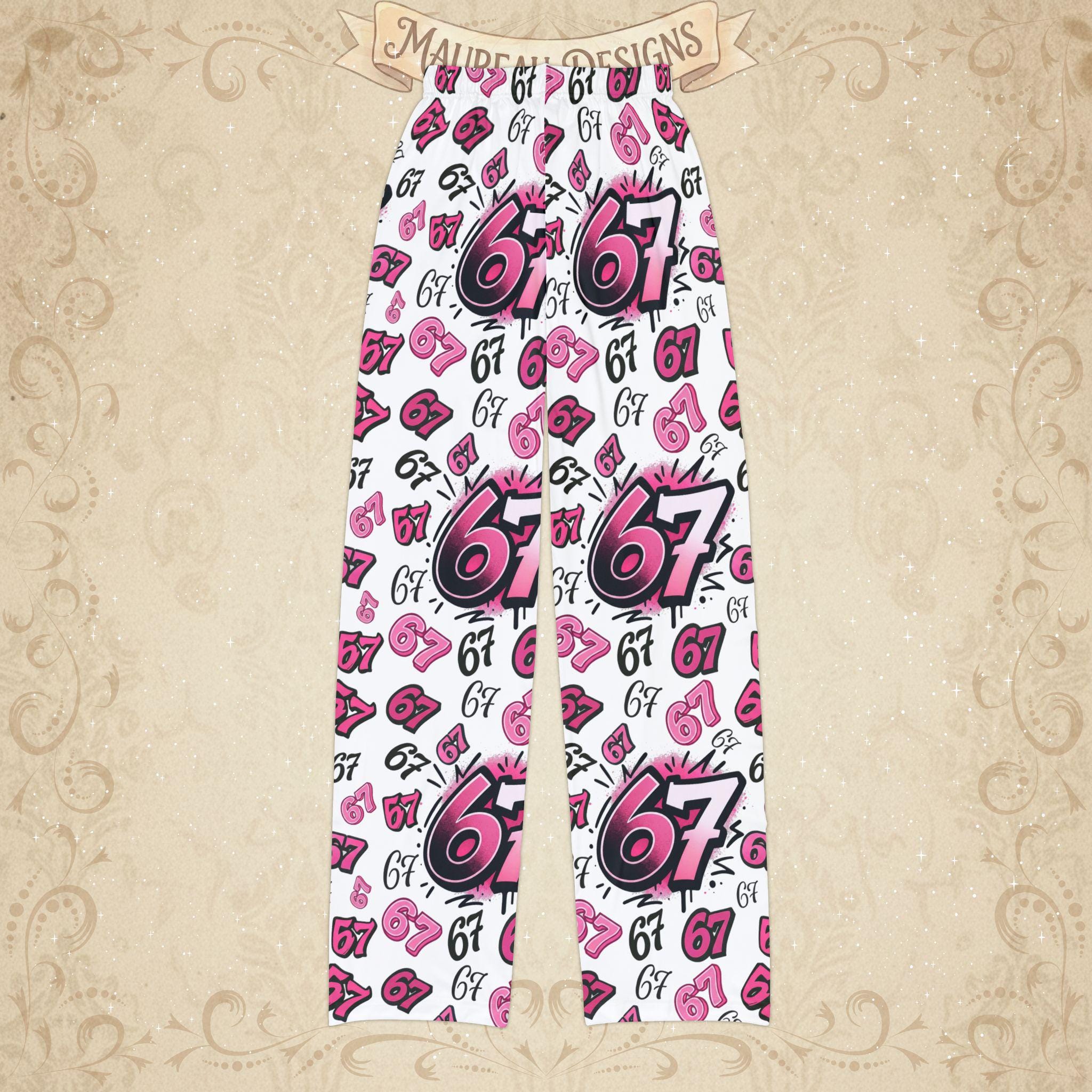 Pink 67 Meme, Six Seven, 67, Polyester Kids Pajama Pants, All Over ...