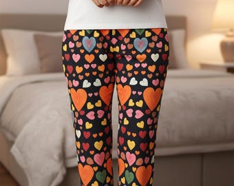 Colorful Hearts Women's Polyester Pajama Pants, Gift for Her, Valentine's Day