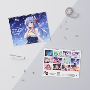 2026 Anime Girls Wall Calendar w/ Holidays, 11"x8.5", Perfect Christmas Gift or Stocking Stuffer for him or her, Housewarming Gift!