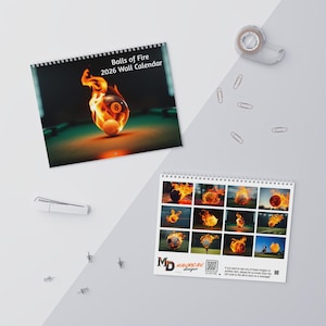 2026 Balls of Fire Wall Calendar w/ Holidays, 11"x8.5", Perfect Christmas Gift or Stocking Stuffer for him or her, Housewarming Gift!