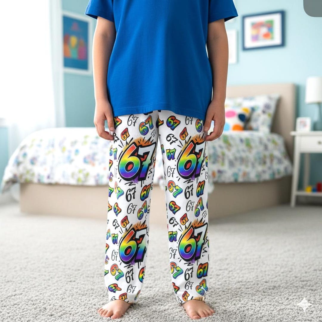 Rainbow LGBTQ Pride 67 Meme, Six Seven, 67, Kids Pajama Pants, All Over ...