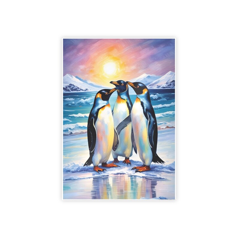 Penguins on Ice at Sunset Gloss Poster Print, Stylish Wall Art, Ideal