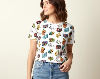67 Meme, Six Seven - Camiseta de manga corta de poliéster para mujer, camiseta gráfica, regalo para ella