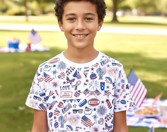 Camisa de poliéster con estampado patriótico estadounidense para niños, ropa deportiva, moda juvenil