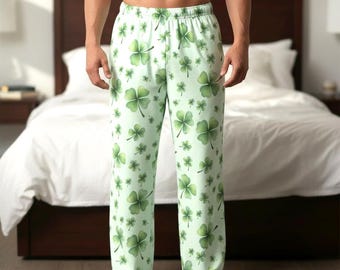 Clover Pattern Polyester Men's Pajama Pants, Gift for Him, Loungewear