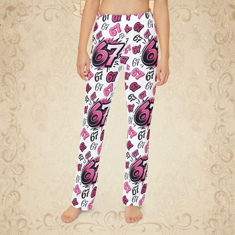 Pink 67 Meme, Six Seven, 67, Polyester Kids Pajama Pants, All Over ...