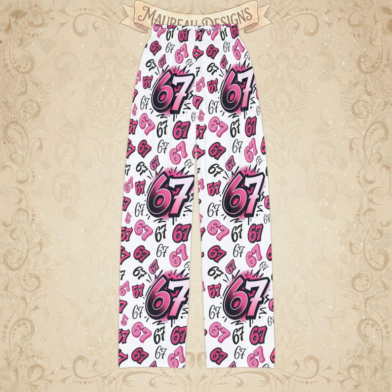 Pink 67 Meme, Six Seven, 67, Polyester Kids Pajama Pants, All Over ...