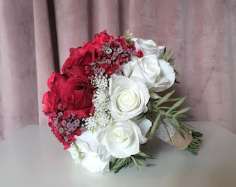 Winter Boho Bridal Bouquet Rustic Wedding Set Faux Bridal Bouquets Christmas Wedding Eucalyptus Greenery Bouquet Wildflower Red Wedding