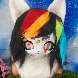 Masque Cosplay Kig préfabriqué Fursuit Head pour chat arc-en-ciel