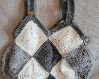 Gray and White Blocks large tote bag