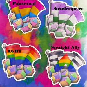 Pride Flag Dice pick One of the 9 Styles. LGBTQA, Straight Ally, Trans