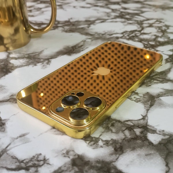 Custodia per iPhone personalizzabile in oro / Custodia per iPhone in oro personalizzabile / Custodia a specchio dorata / Serie 15 e tutti i modelli di iPhone