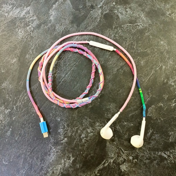 Handmade Rasta Knitted for iPhone Headphones / Handmade Wrapped for iPhone Headphones / Knit for Apple Headphones / With Apple Input