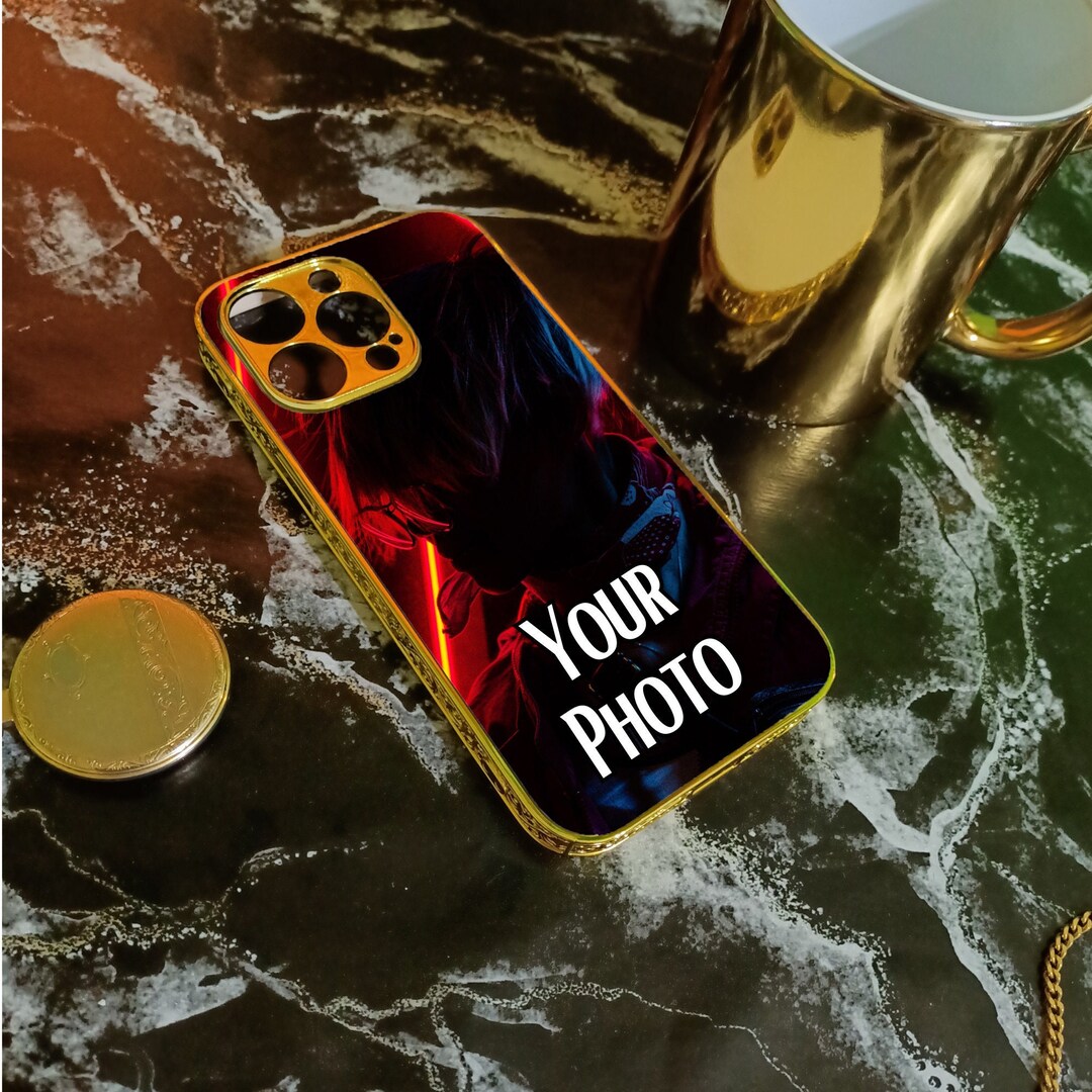 IPhone 15 Custom Gold Case / Your Photo or Design Gold Embroidered