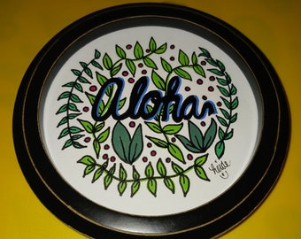 Aloha Handpainted Floral Art in Circular Wood Frame