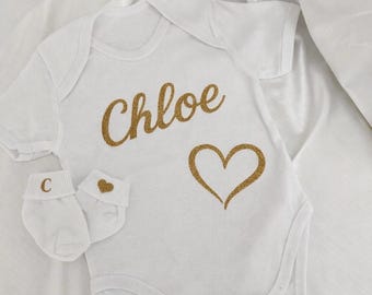 Personalized Baby Bodysuit Set for Boys and Girls, Custom Name Baby Onesie with Matching Socks, Newborn Gift, Baby Shower Gift
