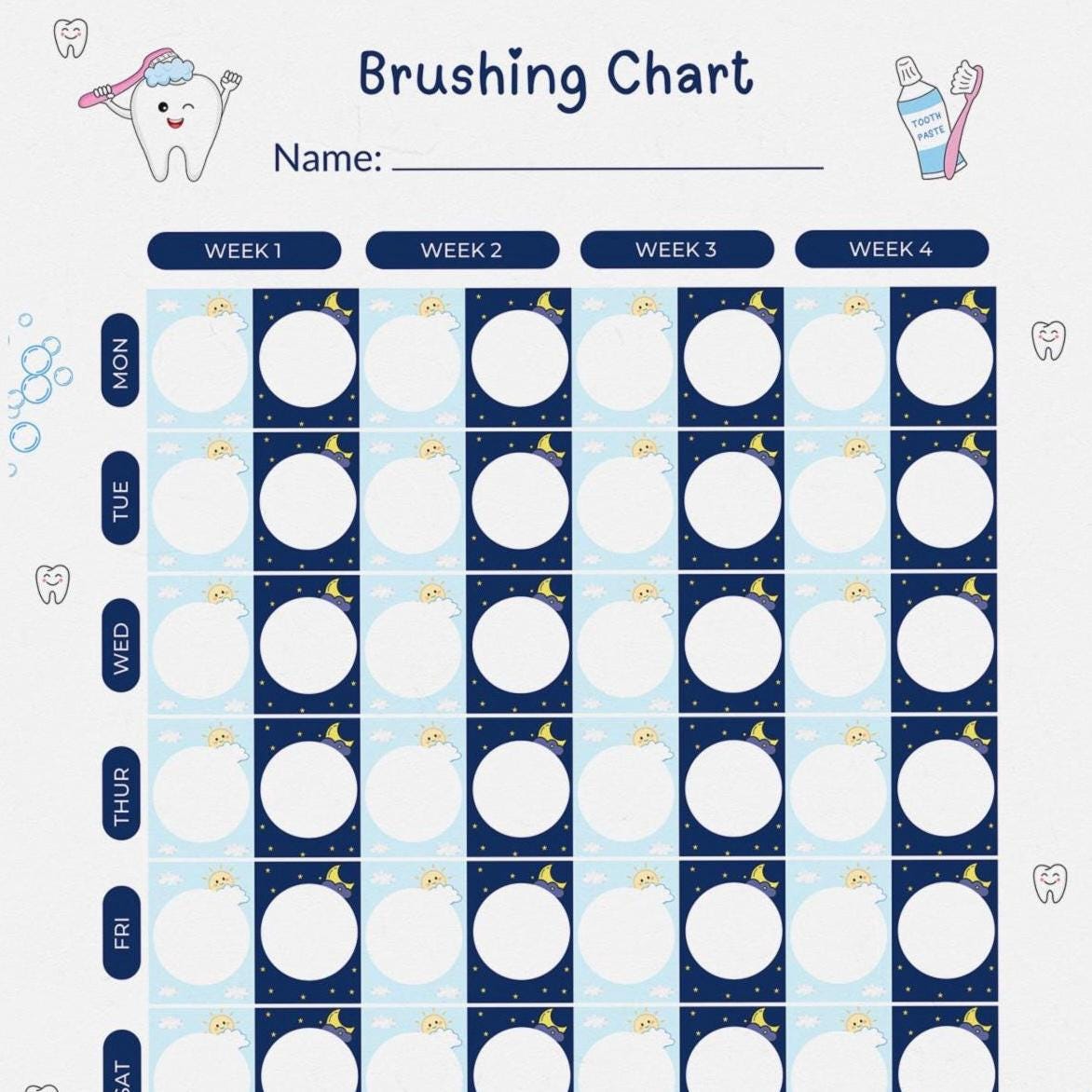 Tooth Tracker Chart Kids Tooth Brushing Reward Chart, Toddler Routine Tracker (printable ...