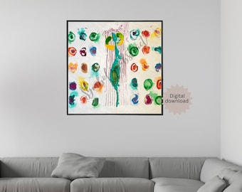Modern Abstract Art Print, Colorful Dot Design (Digital Download)