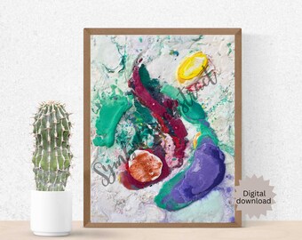 抽象アートプリント：カラフルな渦巻き模様の絵画（デジタル