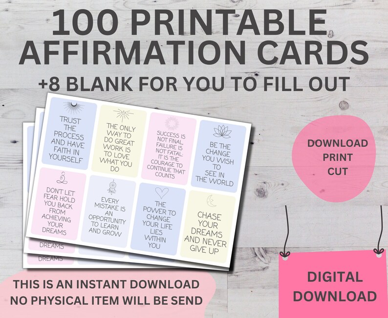 48 Printable Affirmation Cards, Inspirational Quote Cards (digital ...