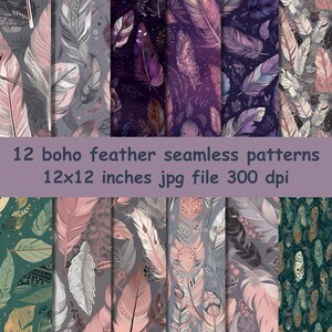 Boho Feder nahtloses Muster, Boho Feder, Federmuster, Boho digitales Papier, digitaler Download, Feder, Feder für kommerzielle Nutzung, Boho