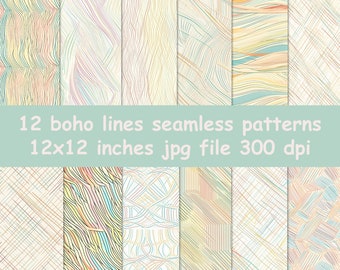 Boho Lines Seamless Pattern, Digital Paper (Digital Download)