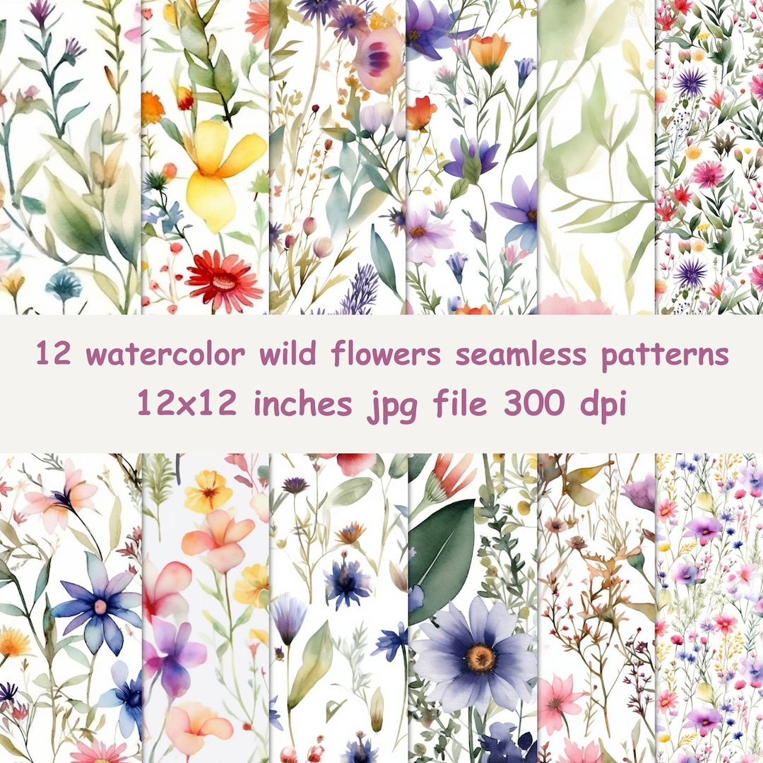 Watercolor Wildflower Seamless Pattern, Floral Digital Paper (digital ...