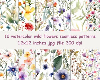 Watercolor Wildflower Seamless Pattern, Floral Digital Paper (Digital Download)