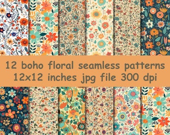 Boho Floral Seamless Pattern, Digital Paper (Commercial Use)