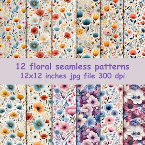 Floral seamless pattern, Colorful flowers digital paper, 3D floral pattern, 3D floral digital paper,   Scrapbooking, Commercial use, Flowers