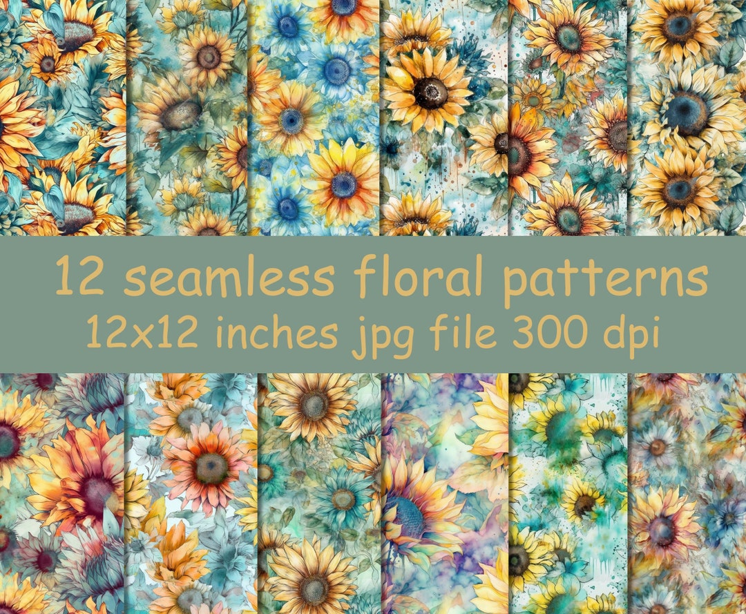 Watercolor Sunflower Seamless Pattern, Floral Digital Paper (digital ...