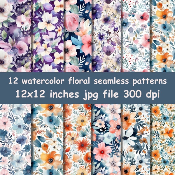 Watercolor floral seamless pattern, Watercolor floral, Floral pattern, Boho digital paper, Boho floral, Watercolor, Watercolor digital file