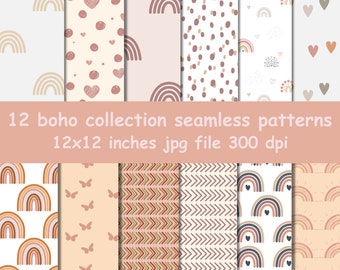 Naadloze boho-regenboogpatroon, kinderkamerpapier (digitale download)