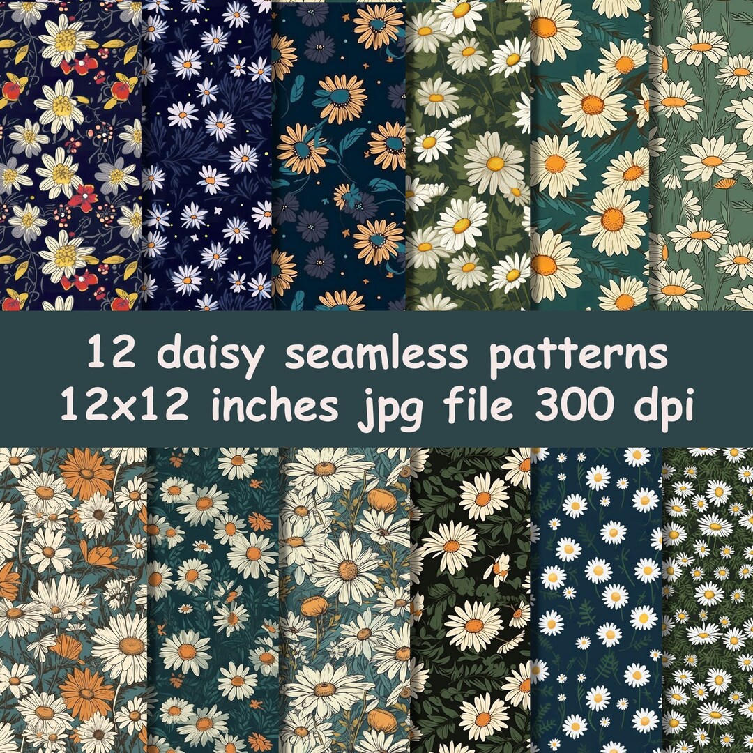 Daisy Seamless Pattern, Boho Floral Digital Paper (commercial Use) - Etsy