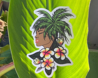 Palm Girl sticker | Palm Tree Sticker | Beach Sticker | Flower Sticker | Sticker | Tropical Sticker | Water Bottle Sticker | Girl Sticker