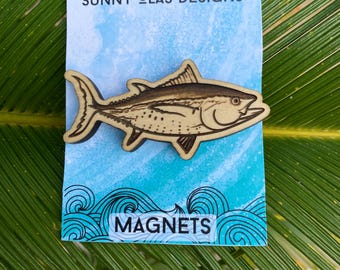 Solid Wood Beach and Ocean Magnets| Tuna Magnet l Coastal Magnets l Refrigerator Magnets | Beach Magnets | Tropical magnet |Wood Magnets