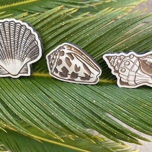 Solid Wood Beach and Ocean Magnets | Coastal Magnets | Refrigerator Magnets | Engraving | Laser | Seashell Magnets | Wood Magnets