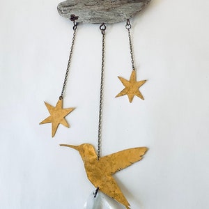Woodstar | Brass Suncatcher with Crystal Prism | Handmade Wall Hanging | Boho Wall Decor | Crystal Sun Catcher