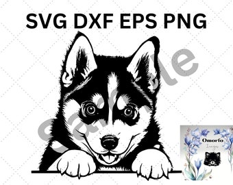 Siberian Husky Peeking Dog SVG, Cricut Cut File, Siberian Husky PNG Clipart, Dog Lover Gift, Svg Dxf Eps Png