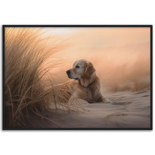 Golden Retriever Beach Art Etsy