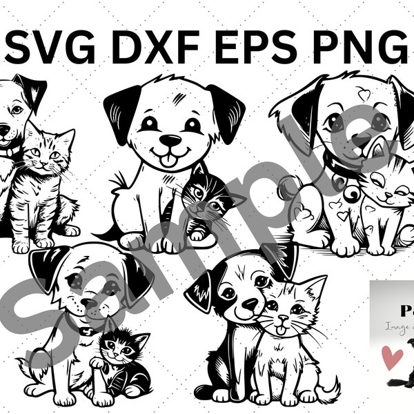 5 x Cute Dog and Cat SVG DXF EPS png Cute Boating Puppy Kitten Kitty silhouette Logo Clipart Vector Cricut Cut Cutting files
