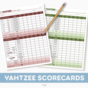 Carte de pointage Yahtzee | Feuille de pointage Yahtzee/Yardzee PDF imprimable | Tableau de bord du jeu de dés | Format lettre US 8,5 x 11 po. | 2 couleurs variées