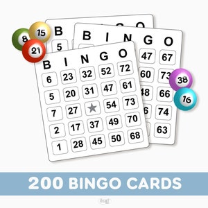 200 cartelle Bingo / Download digitale PDF stampabile / Divertente gioco di Bingo per feste / Formato lettera USA 8,5"x11"