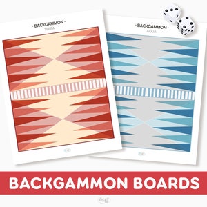 Colorful Backgammon Gameboards & Tokens| Backgammon Printable PDF | Dice Game | US Letter Size 8.5”x11”
