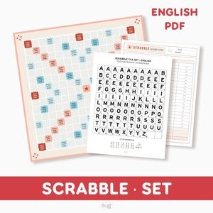 Set SCRABBLE Plateau de jeu, tuiles et cartes de score| Scrabble anglais PDF imprimable | A4 · Format Lettre US